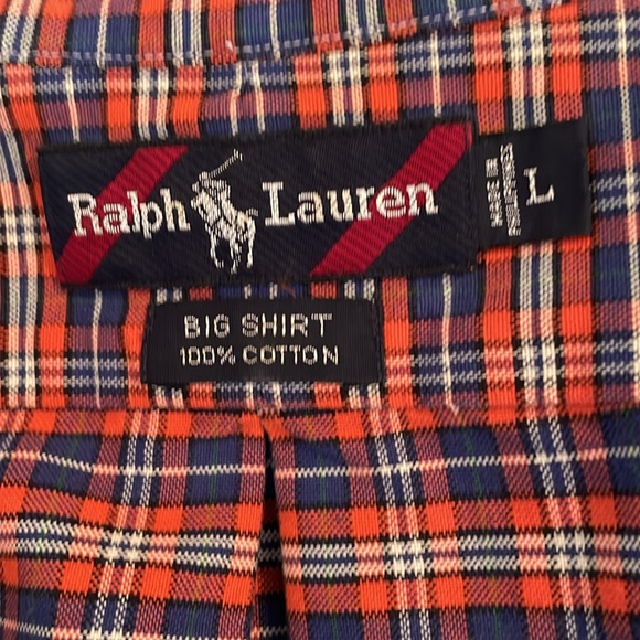 Ralph Lauren | Big Shirt Orange Plaid Long Sleeve Button Front Shirt large - Picture 5 of 5